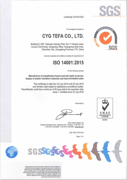 চীন Cyg Tefa Co., Ltd. সার্টিফিকেশন