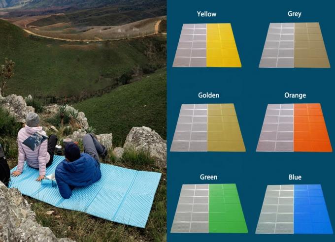 পাইকারি ডাবল ফোল্ডিং স্লিপ ম্যাটস হোয়াইট অ্যালুমিনিয়াম ফিল্ম বন্ধ সেল IXPE এক্সপিই ফোম স্লিপিং প্যাড জন্য জলরোধী ক্যাম্পিং 2 ব্যক্তি 0